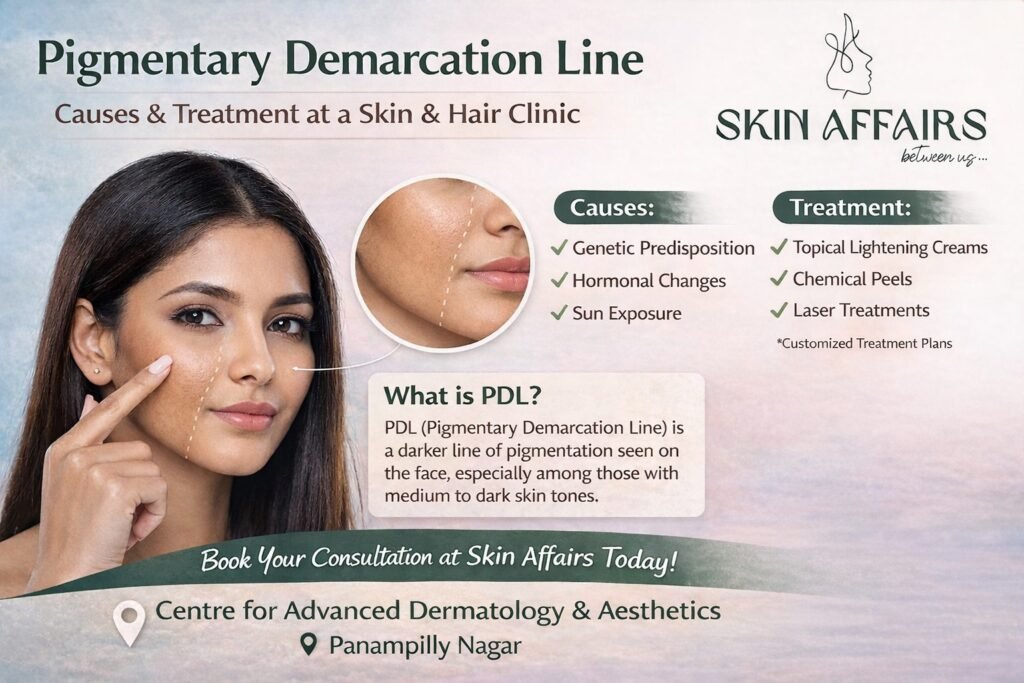 Pigmentary demarcation line treatment at skin & hair clinic using laser and chemical peel