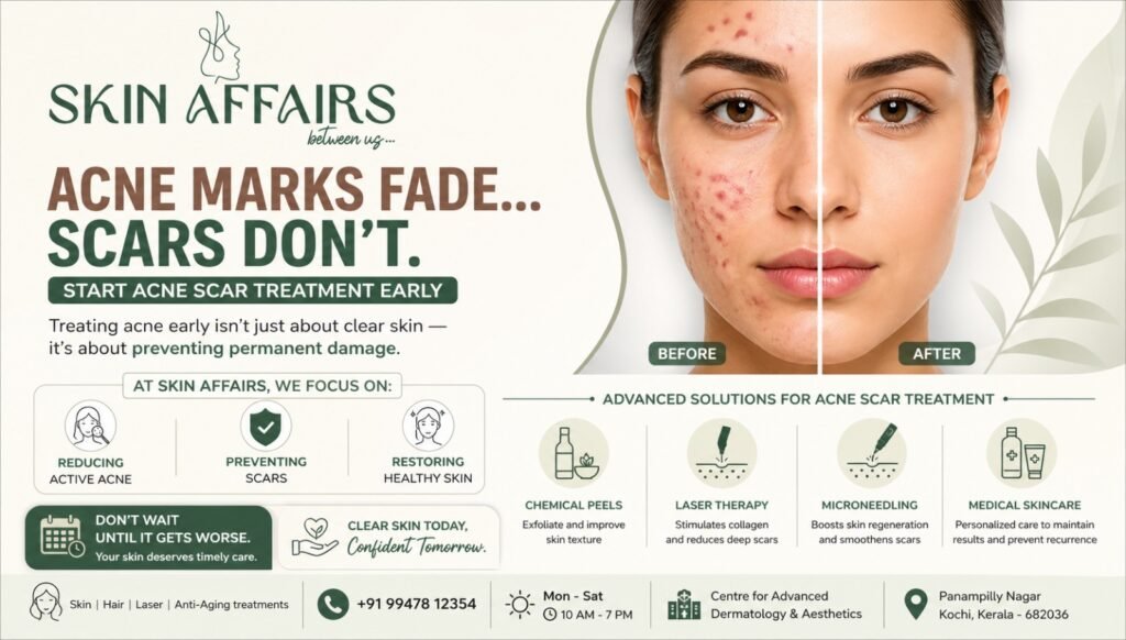 Acne Scar Treatment before and after skin improvement at Skin Affairs clinic
